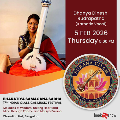 Image of Dhanya Dinesh performing a Karnatic vocal concert at the Bharatiya Samagana Sabha Indian classical music festival 2026.